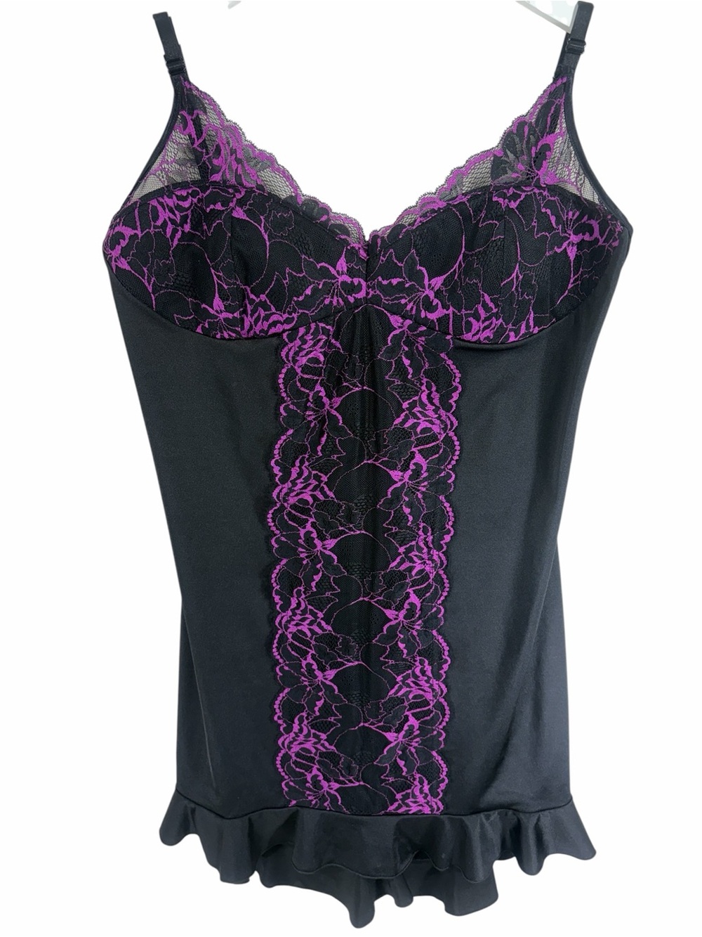 Coquette Black and Purple Lace Trim Slip - Women Intimates size 1x